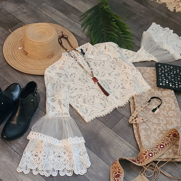 NWT BO HO WHITE LACE TOP MEDIUM - Picture 11 of 16